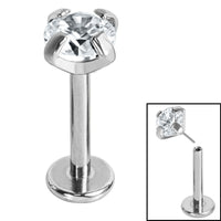Titanium Threadless Labrets - Titanium (Bend-fit) Claw Set CZ Jewels 1.2mm Gauge - 5-7mm length