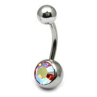 Titanium Single Jewelled Belly Bars 8mm Mirror Polish