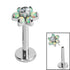 Titanium Threadless Labrets - Titanium (Bend-fit) Claw Set Synth Opal and CZ Jewelled Flower