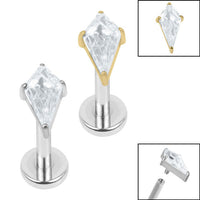 Titanium Internally Threaded Labrets 1.2mm - Titanium Claw Set Jewelled Kite Shape