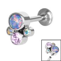 Titanium Internally Threaded Labrets 1.2mm - Infinity Titanium Bezel Set Opal and Jewel Cluster