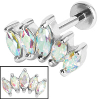 Titanium Internally Threaded Labrets 1.2mm - Steel 5 Jewel Marquise Fan