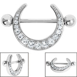 Steel Jewelled Crescent Moon Nipple Shield with Steel Bar
