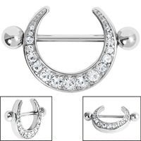 Steel Jewelled Crescent Moon Nipple Shield with Steel Bar