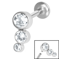 Titanium Internally Threaded Labrets 1.2mm - Infinity Titanium Bezel Set Jewelled Triple Curve