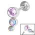 Titanium Internally Threaded Labrets 1.2mm - Infinity Titanium Bezel Set Triple Opal and Jewel Curve