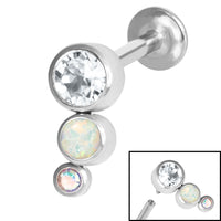 Titanium Internally Threaded Labrets 1.2mm - Infinity Titanium Bezel Set Triple Opal and Jewel Curve