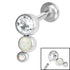 Titanium Internally Threaded Labrets 1.2mm - Infinity Titanium Bezel Set Triple Opal and Jewel Curve