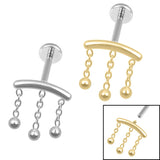 Titanium Internally Threaded Labrets 1.2mm - Titanium 3 Ball Chain Drop
