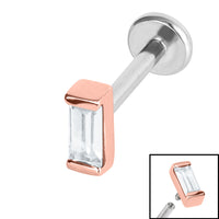 Titanium Internally Threaded Labrets 1.2mm - Steel Channel Set Baguette Cut Jewel