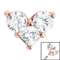 Steel Claw Set CZ Trio Jewelled Heart for Internal Thread shafts in 1.2mm