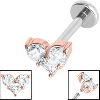 Titanium Internally Threaded Labrets 1.2mm - Steel Claw Set CZ Trio Jewelled Heart