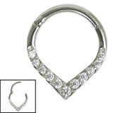 Steel Pave Set Jewelled V-Shape Hinged Clicker Ring