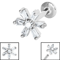 Titanium Internally Threaded Labrets 1.2mm - Steel Claw Set CZ Lily Flower