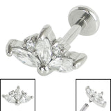 Titanium Internally Threaded Labrets 1.2mm - Steel Claw Set 3 Jewelled Marquise Sunset
