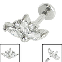 Titanium Internally Threaded Labrets 1.2mm - Steel Claw Set 3 Jewelled Marquise Sunset