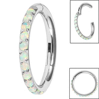 Titanium 1.2mm Pave Set Opal Edge Hinged Clicker Ring