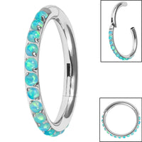 Titanium 1.2mm Pave Set Opal Edge Hinged Clicker Ring