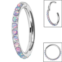 Titanium 1.2mm Pave Set Opal Edge Hinged Clicker Ring