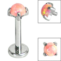 Titanium Internally Threaded Labrets 1.2mm - Titanium Claw Set Round Synth Opal