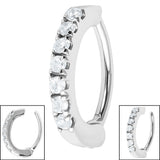 Steel Huggie Belly Clicker Ring - 7 Jewelled Pave Set