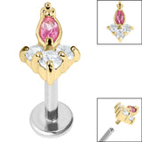 Titanium Internally Threaded Labrets 1.2mm - Steel Claw Set CZ Marquise Jewelled Asia Trinity