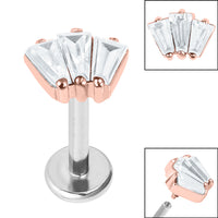 Titanium Internally Threaded Labrets 1.2mm - Steel Three Jewelled Art Deco Baguette Fan