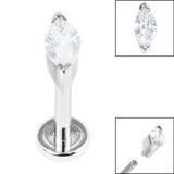 Titanium Internally Threaded Labrets 1.2mm - Steel Single Marquise Jewel