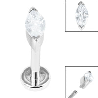 Titanium Internally Threaded Labrets 1.2mm - Steel Single Marquise Jewel