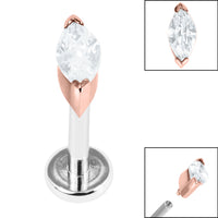 Titanium Internally Threaded Labrets 1.2mm - Steel Single Marquise Jewel