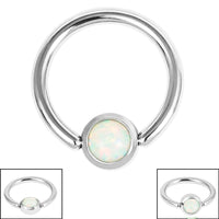 Steel BCR with Steel Flat-backed Bezel Set Clip In Synth Opal Disk