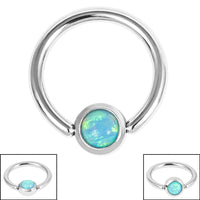 Steel BCR with Steel Flat-backed Bezel Set Clip In Synth Opal Disk