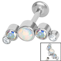 Titanium Internally Threaded Labrets 1.2mm - Infinity Titanium Bezel Set 5 Opal and Jewelled Crescent