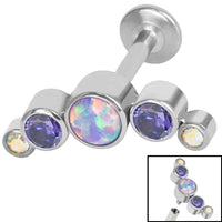 Titanium Internally Threaded Labrets 1.2mm - Infinity Titanium Bezel Set 5 Opal and Jewelled Crescent