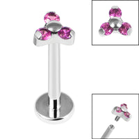 Titanium Internally Threaded Labrets 1.2mm - Titanium Claw Set CZ Jewelled Mini Trinity