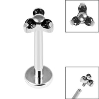 Titanium Internally Threaded Labrets 1.2mm - Titanium Claw Set CZ Jewelled Mini Trinity