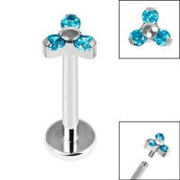Titanium Internally Threaded Labrets 1.2mm - Titanium Claw Set CZ Jewelled Mini Trinity