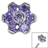 Titanium Claw Set CZ 7 Jewelled Flower for Internal Thread shafts in 1.2mm
