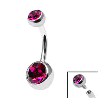 Titanium Internal Thread Double Jewelled Belly Bar - 12mm