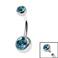 Titanium Internal Thread Double Jewelled Belly Bar - 12mm