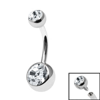 Titanium Internal Thread Double Jewelled Belly Bar - 14mm