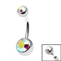 Titanium Internal Thread Double Jewelled Belly Bar - 14mm