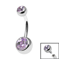 Titanium Internal Thread Double Jewelled Belly Bar - 14mm