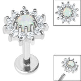 Titanium Internally Threaded Labrets 1.2mm - Steel Claw Set Synthetic Opal and CZ Jewel Sunflower