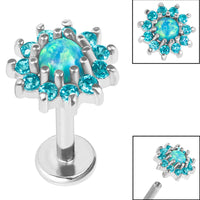 Titanium Internally Threaded Labrets 1.2mm - Steel Claw Set Synthetic Opal and CZ Jewel Sunflower