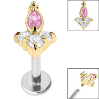 Titanium Internally Threaded Labrets 1.2mm - Steel Claw Set CZ Marquise Jewelled Asia Trinity