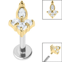 Titanium Internally Threaded Labrets 1.2mm - Steel Claw Set CZ Marquise Jewelled Asia Trinity