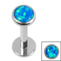 Titanium Internally Threaded Labrets 1.2mm - Titanium Bezel Set Opal Disk