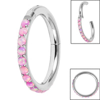 Titanium 1.2mm Pave Set Opal Edge Hinged Clicker Ring