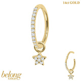 belong Solid Gold 1.2mm Pave Set Jewelled Edge Hinged Clicker Ring with 5 Point CZ Jewelled Star Charm